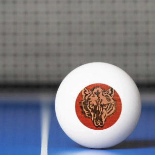 Wolf Head on Red Ping Pong Ball
