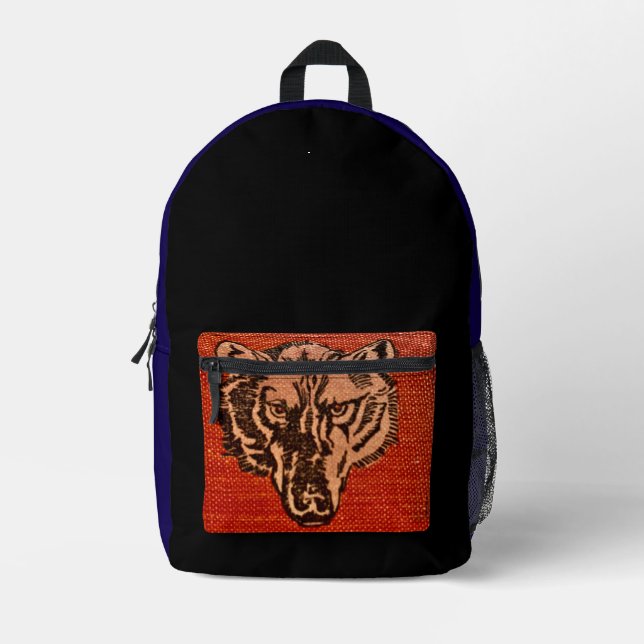 Wolf Head on Red  Printed Backpack (Front)