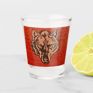 Wolf Head on Red Shot Glass