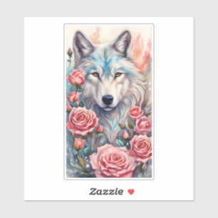 wolf head pink roses animal wildlife painting
