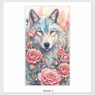wolf head pink roses animal wildlife painting