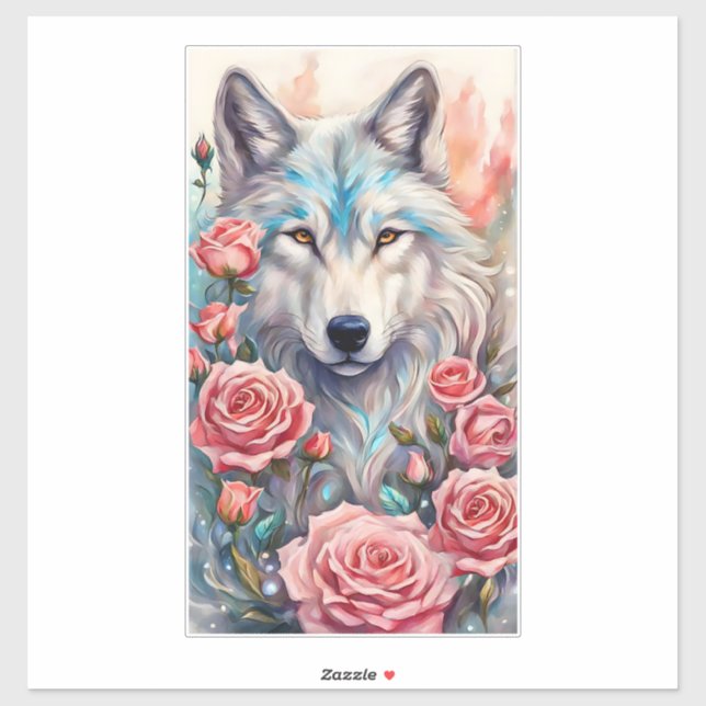 wolf head pink roses animal wildlife painting (Sheet)
