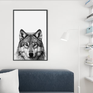 Wolf Head Portrait  Black white  Poster