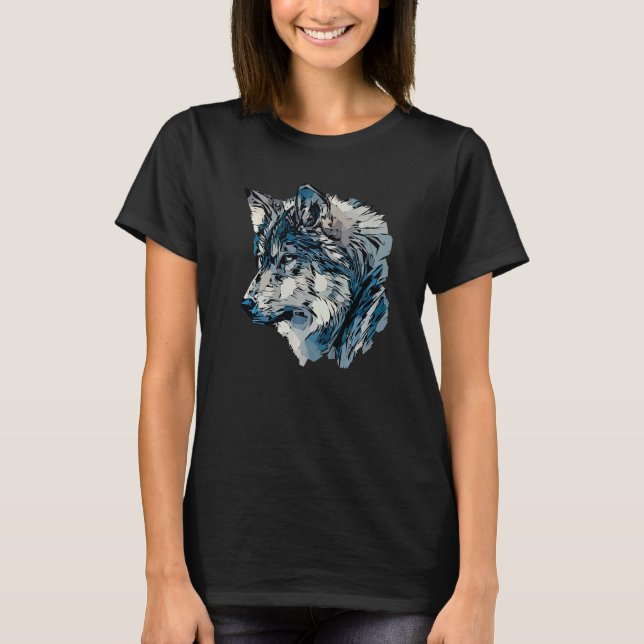 Wolf head predator face imprint with wolf head T-Shirt (Front)