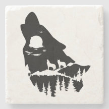 Wolf Head Silhouette Stone Coaster