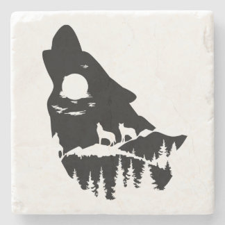 Wolf Head Silhouette Stone Coaster