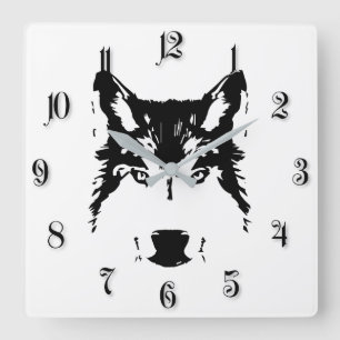 Wolf head square wall clock