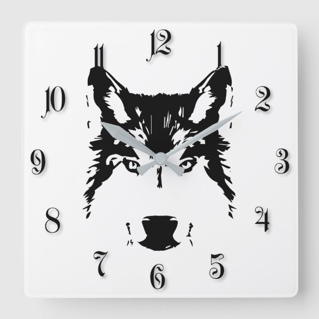 Wolf head square wall clock (Front)