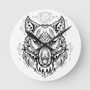 Wolf head with ethnic decorations  round clock