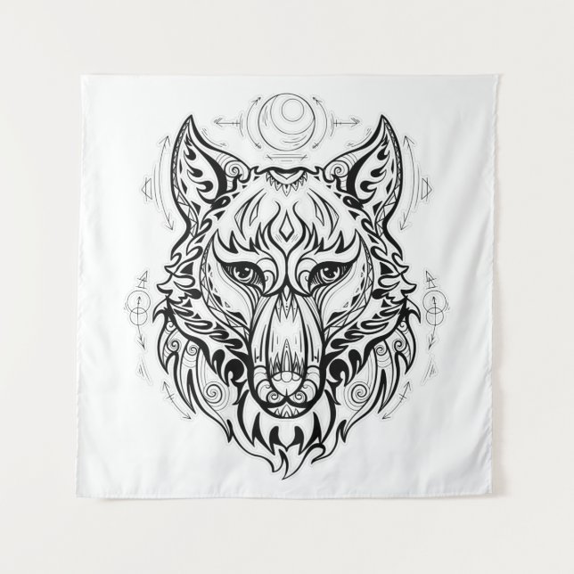 Wolf head with ethnic decorations tapestry (Front)