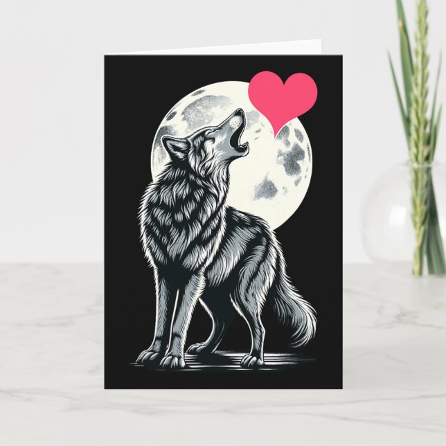 Wolf Holding Heart Valentine's Day Cute Wolves Val Card (Front)
