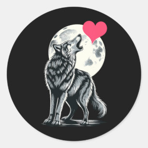 Wolf Holding Heart Valentine's Day Cute Wolves Val Classic Round Sticker