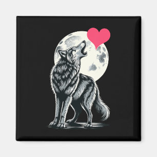 Wolf Holding Heart Valentine's Day Cute Wolves Val Magnet