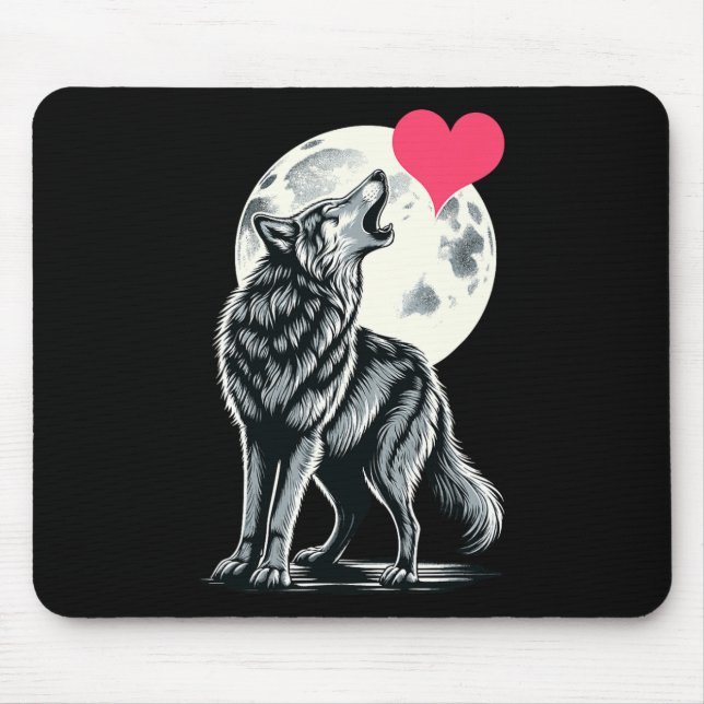 Wolf Holding Heart Valentine's Day Cute Wolves Val Mouse Mat (Front)