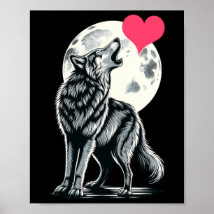 Wolf Holding Heart Valentine's Day Cute Wolves Val Poster