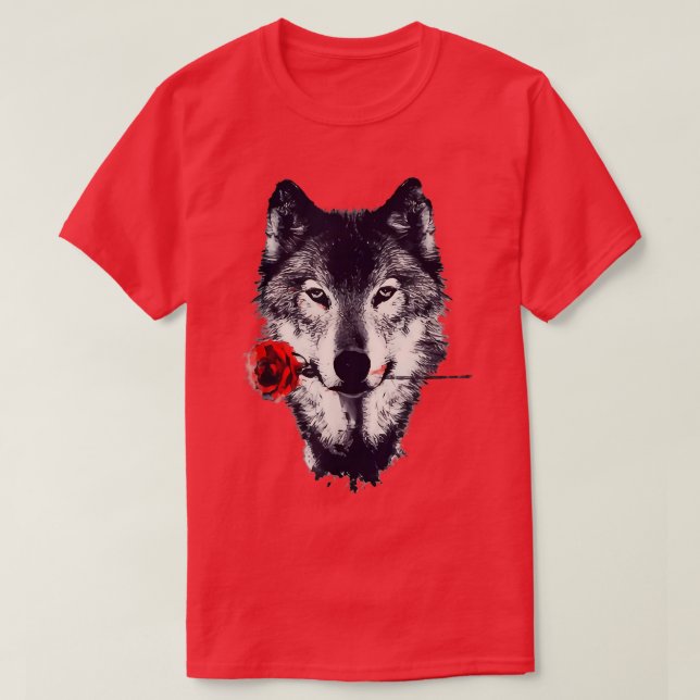 Wolf Holding Rose wolf lover men women gift  T-Shirt (Design Front)