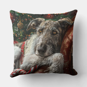 Wolf Hound Dog Christmas Festive Cushion