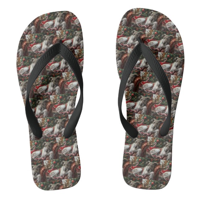 Wolf Hound Dog Christmas Festive Flip Flops (Footbed)