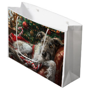 Wolf Hound Dog Christmas Festive Large Gift Bag