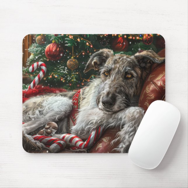 Wolf Hound Dog Christmas Festive Mouse Mat (With Mouse)
