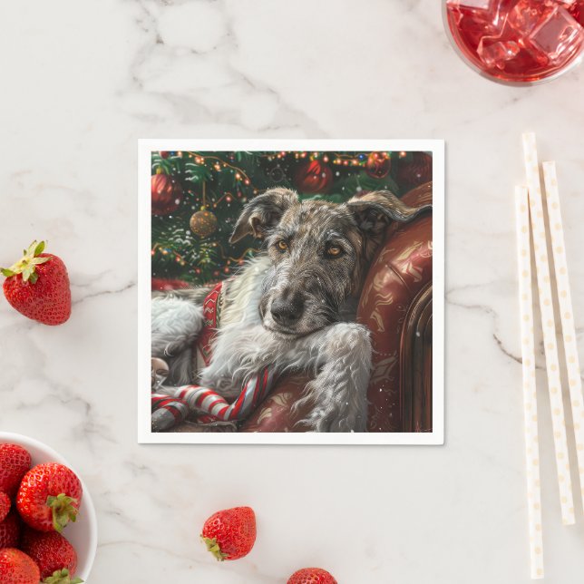 Wolf Hound Dog Christmas Festive Napkin (Insitu)