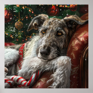 Wolf Hound Dog Christmas Festive Poster