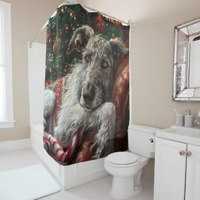 Wolf Hound Dog Christmas Festive Shower Curtain (In Situ)
