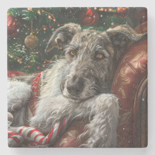 Wolf Hound Dog Christmas Festive Stone Coaster