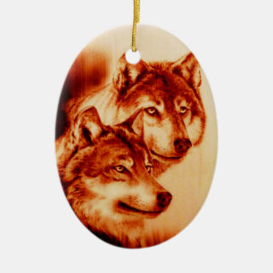 "Wolf Howl" Ceramic Tree Decoration