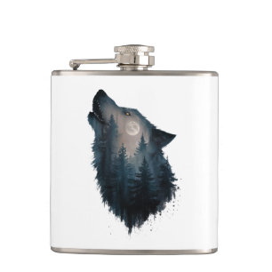 Wolf Howl Forest Moon Hip Flask