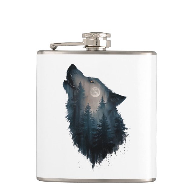 Wolf Howl Forest Moon Hip Flask (Front)