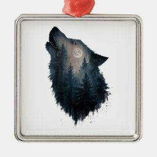 Wolf Howl Forest Moon Metal Tree Decoration