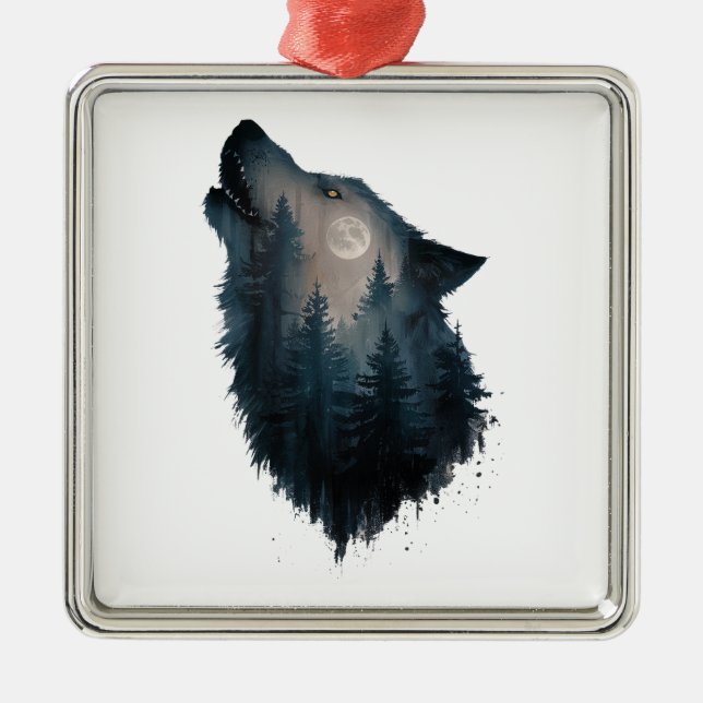 Wolf Howl Forest Moon Metal Tree Decoration (Front)