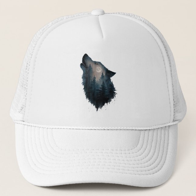 Wolf Howl Forest Moon Trucker Hat (Front)