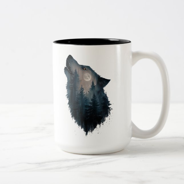 Wolf Howl Forest Moon Two-Tone Coffee Mug (Right)