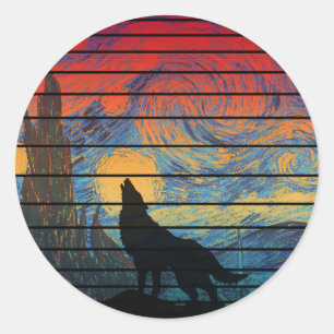 WOLF HOWLING ABSTRACT STYLE CLASSIC ROUND STICKER