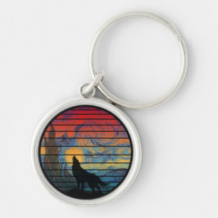 WOLF HOWLING ABSTRACT STYLE KEY RING