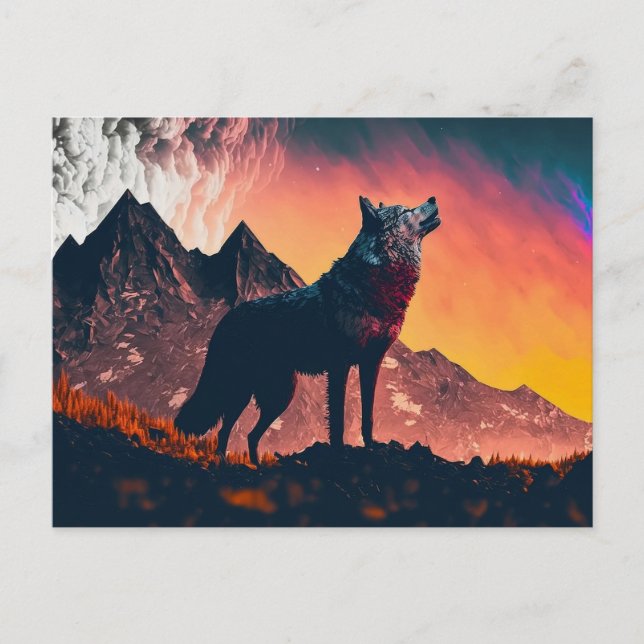 Wolf Howling Art  Postcard (Front)