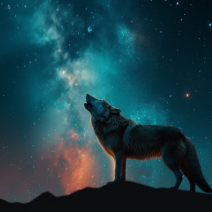 Wolf Howling at a Blue Nebula Jigsaw Puzzle