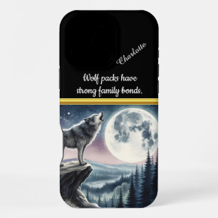 Wolf howling at a full moon in a serene forest iPhone 16 pro max case