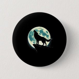 Wolf Howling At Full The Moon Shirt Vintage Fantas 6 Cm Round Badge
