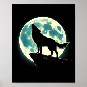 Wolf Howling At Full The Moon Shirt Vintage Fantas Poster