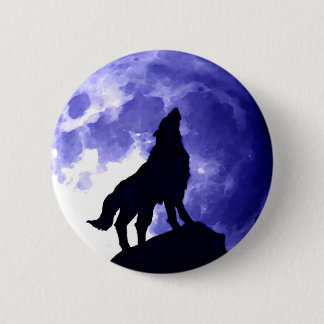 Wolf Howling at Moon 6 Cm Round Badge