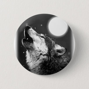 Wolf Howling at Moon 6 Cm Round Badge