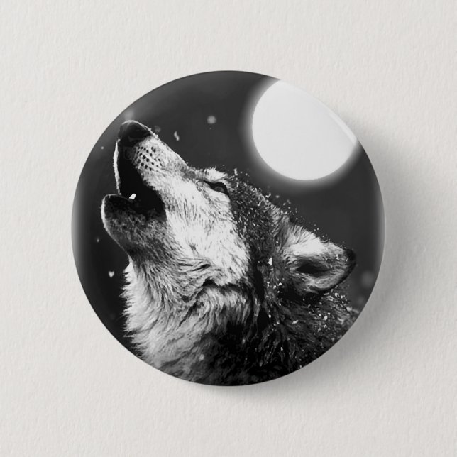 Wolf Howling at Moon 6 Cm Round Badge (Front)