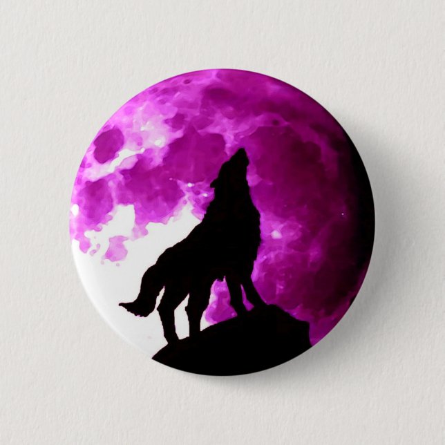 Wolf Howling at Moon 6 Cm Round Badge (Front)