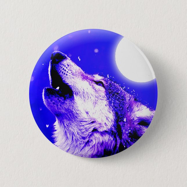 Wolf Howling at Moon 6 Cm Round Badge (Front)