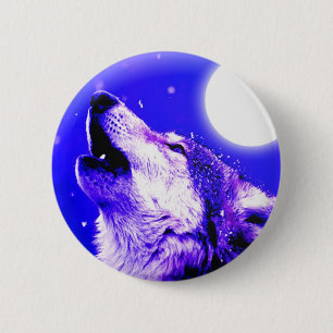 Wolf Howling at Moon 6 Cm Round Badge