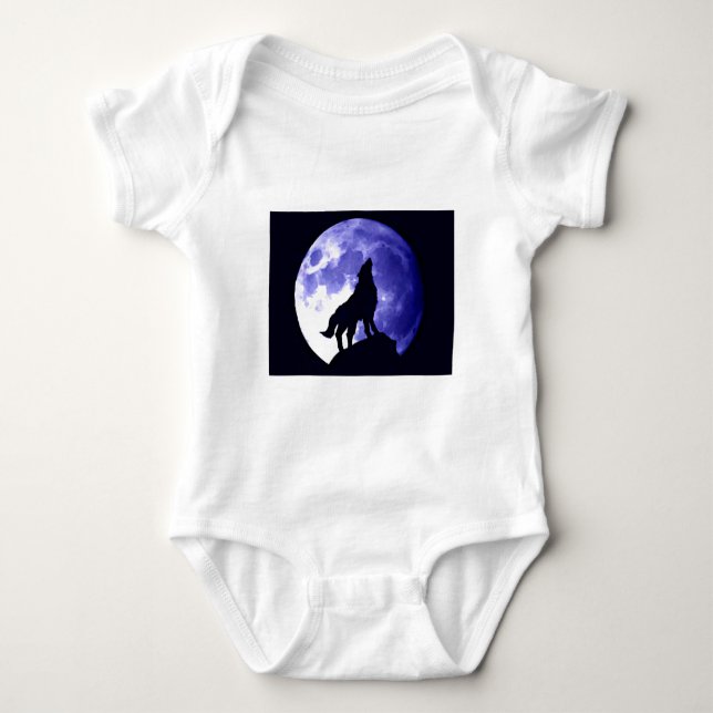 Wolf Howling at Moon Baby Bodysuit (Front)