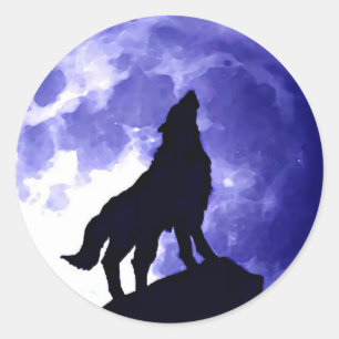 Wolf Howling at Moon Blue Night Fullmoon Classic Round Sticker